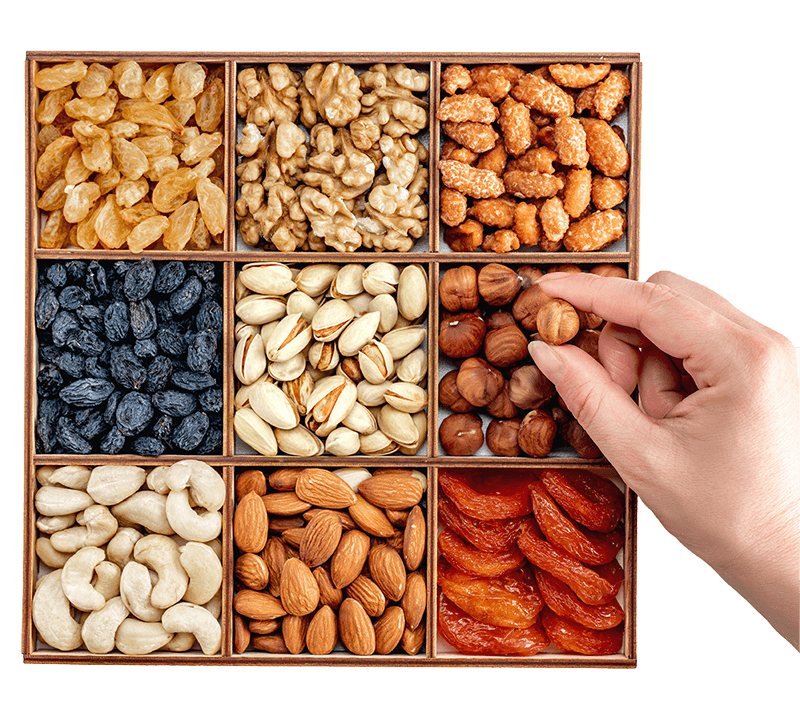 Variedad de frutos secos Makkadamia